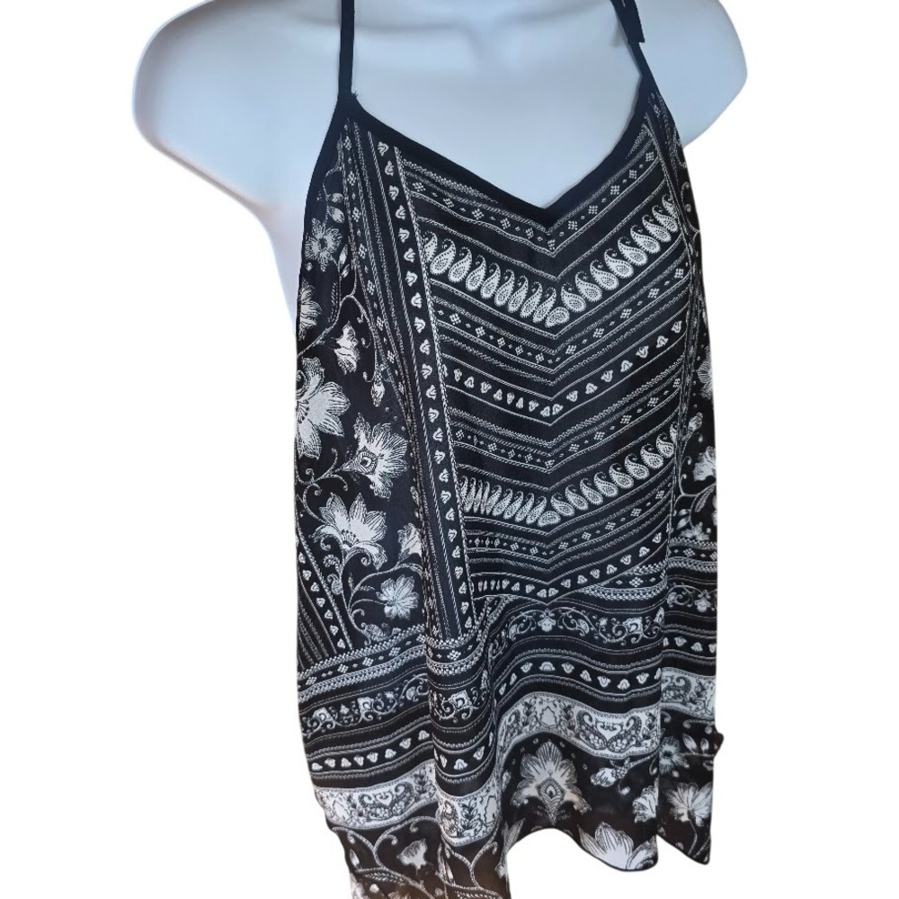 Maurices Halter Sharkbite Top Women L Black White Boho Paisley Festival Backless